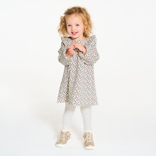 فستان بطبعة الزهور وبنطال ليغينغ أبيض للفتيات الصغيرات